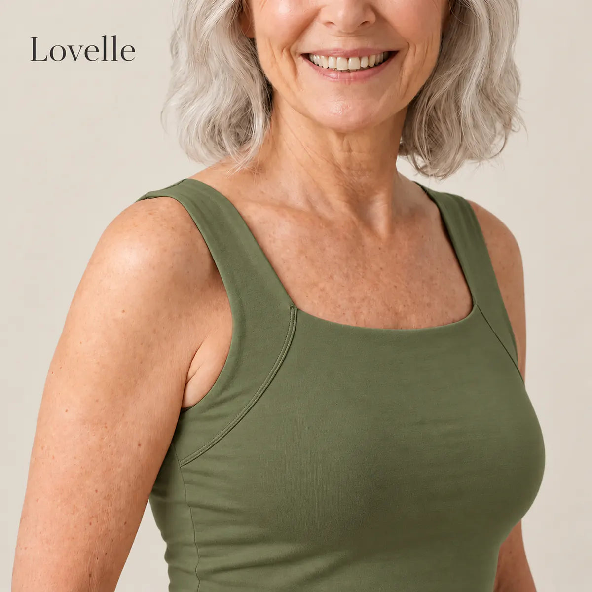 Lovelle Ease built-in bra tank in Olive green