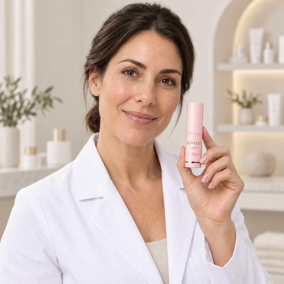 Skin therapist holding up Lovelle Glow